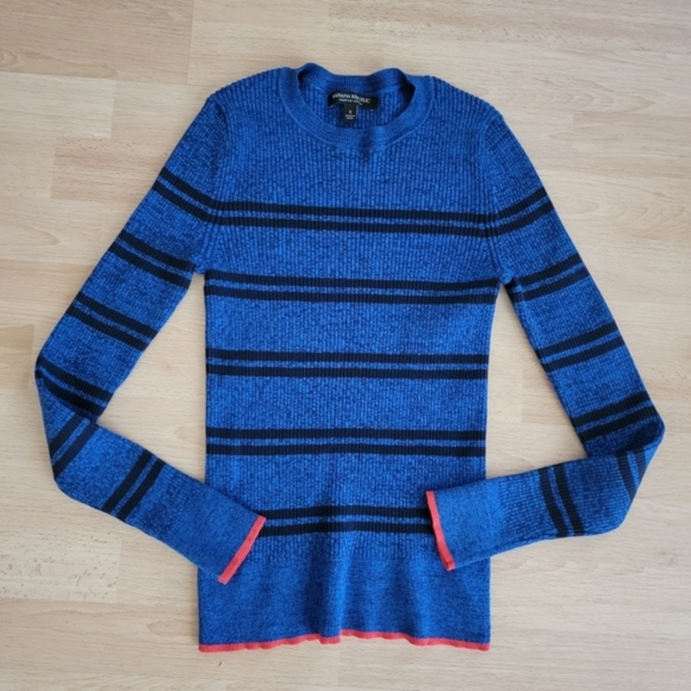 Banana Republic Women‎ Blue Striped Cotton Ribbed Sweater Small